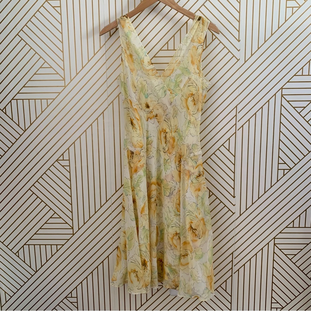 Ann Taylor Loft 100% Silk Floral Sleeveless Midi Swing Dress v neck flowers 8 - Picture 9 of 10
